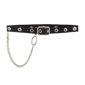 Alessandra Rich Black Belt with Silver Chain